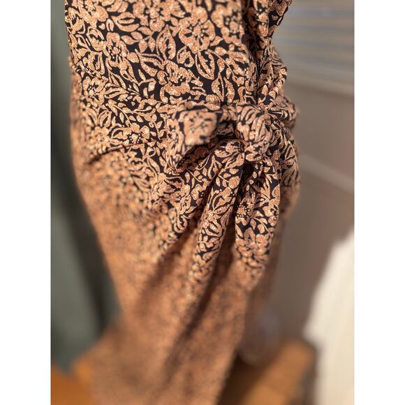 JESSICA HOWARD VINTAGE Tie Wrap Drape Midi Dress W Front Slit - Picture 5 of 9